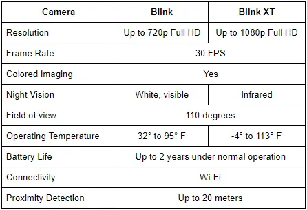 Blink camera features